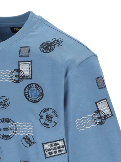 Fendi Stamp Embroidered Crewneck T-shirt In Blue