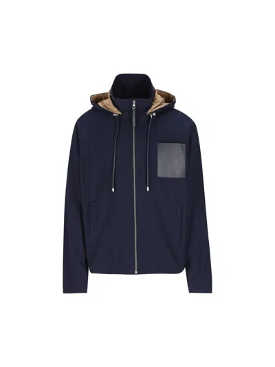 Loewe Hooded Leather-patch Jacket In Blue