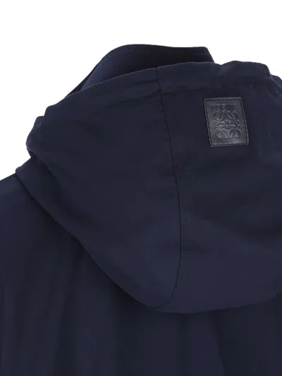 Loewe Hooded Leather-patch Jacket In Blue