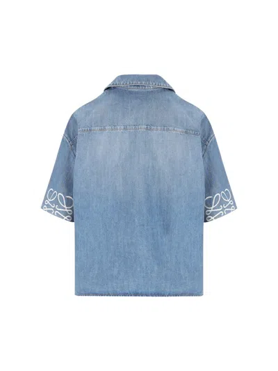 Loewe Men Anagram Denim Shortsleeves Shirt In Blue