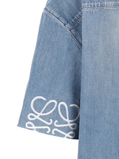Loewe Men Anagram Denim Shortsleeves Shirt In Blue