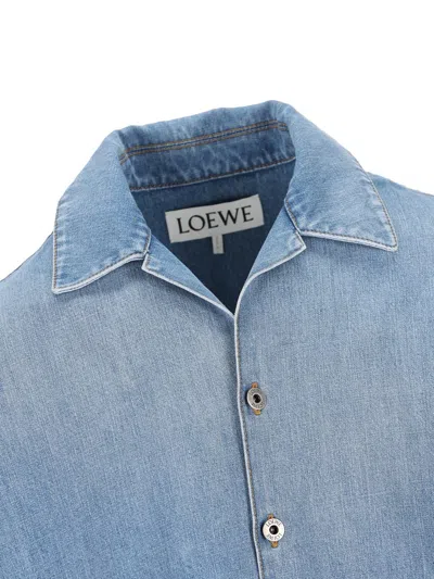 Loewe Men Anagram Denim Shortsleeves Shirt In Blue