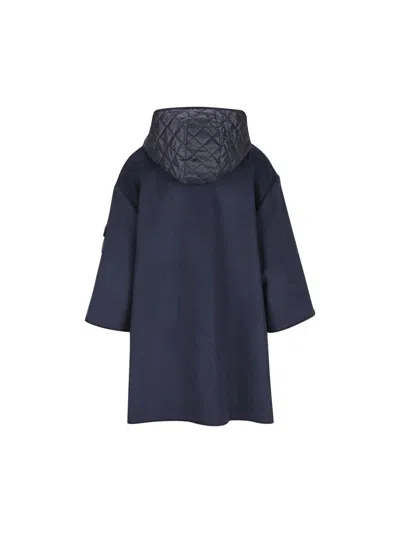 Moncler Women Hooded Wool Cape In Blue