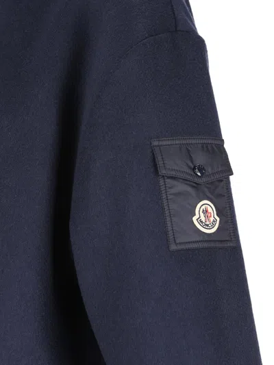 Moncler Women Hooded Wool Cape In Blue
