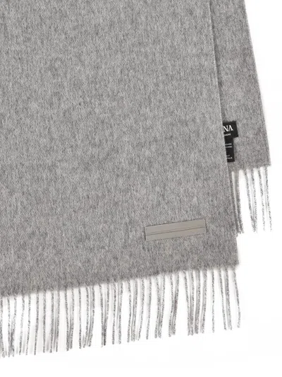 Zegna Fringed Cashmere Scarf In Gray