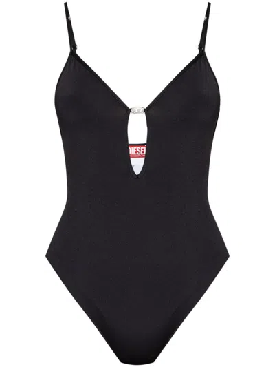 Diesel Logo Jewel Plunge Bodysuit In Black