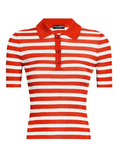 Dolce & Gabbana Red Striped Polo Shirt In Red