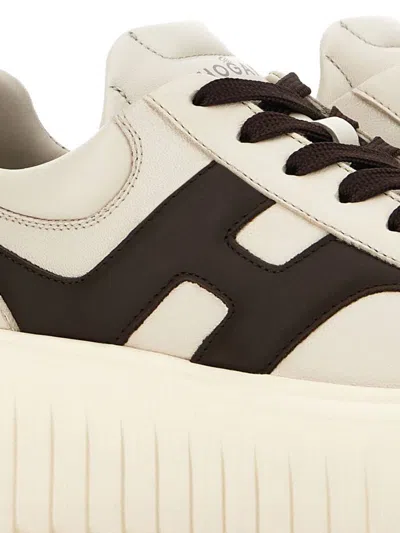 Hogan Beige Sneakers With Chunky Ridged Sole In White