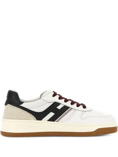 Hogan Leather Sneakers With Contrast Sole And Stitching