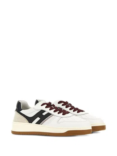 Hogan Leather Sneakers With Contrast Sole And Stitching