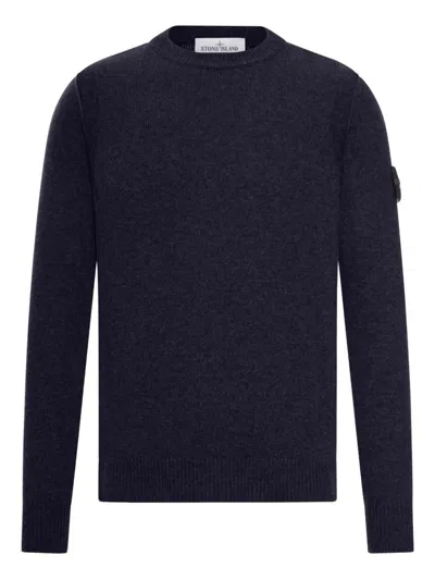 Stone Island Wool Round Neck Sweater In Blue