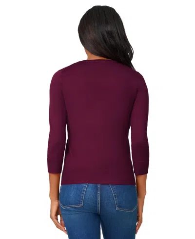 Melissa Paige Petite Crewneck 3/4-sleeve Cardigan Sweater In Red