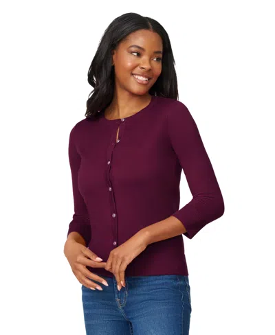 Melissa Paige Petite Crewneck 3/4-sleeve Cardigan Sweater In Red