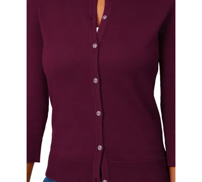 Melissa Paige Petite Crewneck 3/4-sleeve Cardigan Sweater In Red