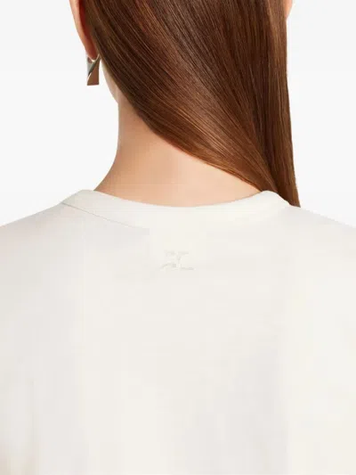 Courrèges Embroidered White T-shirt With Classic Crew Neckline