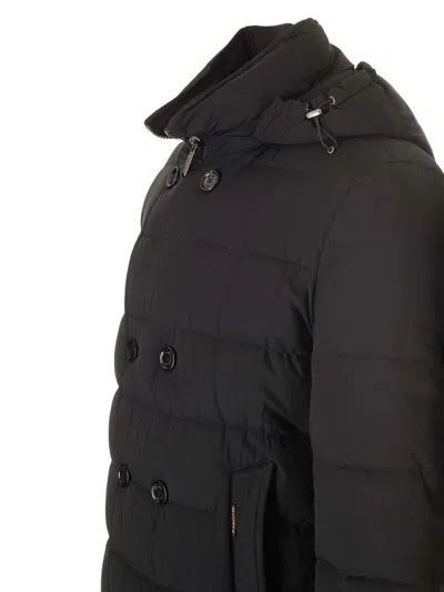 Moorer Double-breasted Hooded Quilted Down Jacket In Black