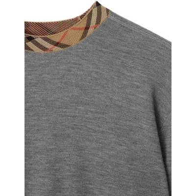 Burberry Men Grey Crew Neck Ribbed Trim Long Sleeves