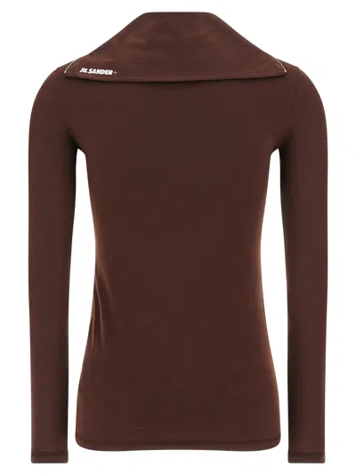 Jil Sander Half-zip T-shirt High Collar In Brown