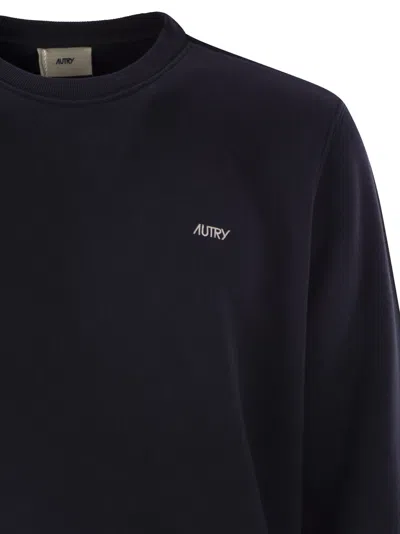 Autry Blue Crewneck Sweater With Logo Embroidered On The Front In Cotton Man
