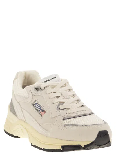 Autry Hyperway Mesh And Metallic Leather-trimmed Suede Sneakers In Neutral