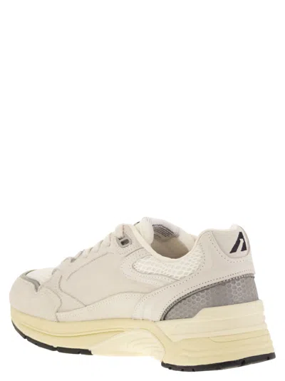 Autry Hyperway Mesh And Metallic Leather-trimmed Suede Sneakers In Neutral
