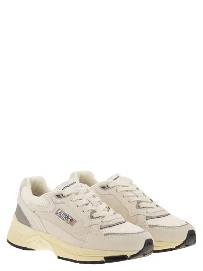 Autry Hyperway Mesh And Metallic Leather-trimmed Suede Sneakers In Neutral