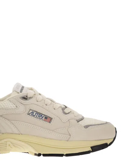 Autry Hyperway Mesh And Metallic Leather-trimmed Suede Sneakers In Neutral