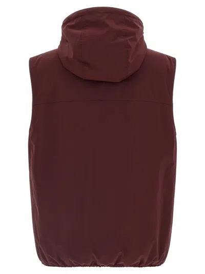 Brunello Cucinelli Hooded Vest With Elastic Hem And Side Zipper Pockets In Burgundy
