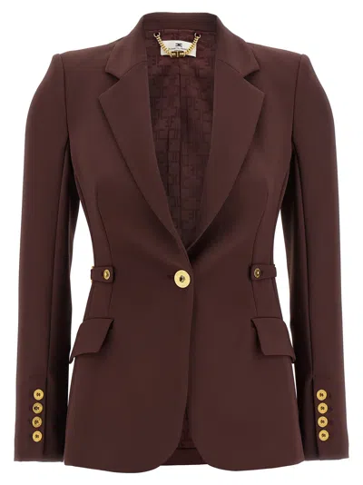 Elisabetta Franchi Jewel Strap Blazer Blazers Purple In Brown