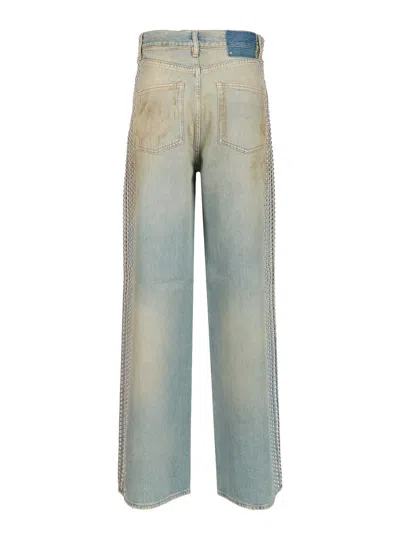 Golden Goose Distressed Boyfriend Fit Trousers With Studded Detailing In Blue