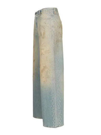 Golden Goose Distressed Boyfriend Fit Trousers With Studded Detailing In Blue