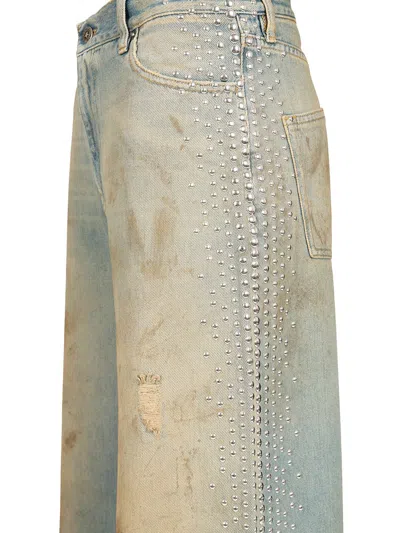 Golden Goose Distressed Boyfriend Fit Trousers With Studded Detailing In Blue