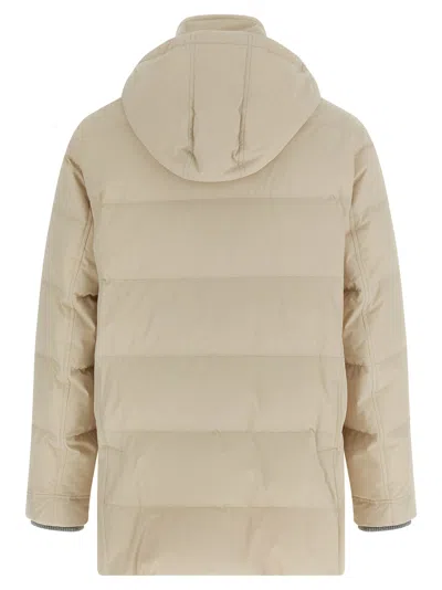 Brunello Cucinelli Knit Insert Down Jacket Puffer Jackets Beige In Neutral