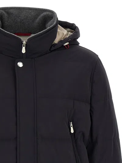 Brunello Cucinelli Men Knit Insert Down Jacket In Blue