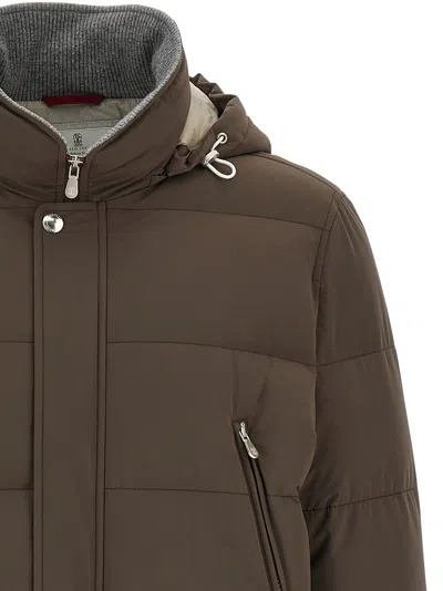 Brunello Cucinelli Knit Insert Down Jacket Puffer Jackets Brown In Brown