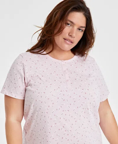Charter Club Plus Size Cotton Ditsy Floral Henley Sleepshirt, Created For Macy's