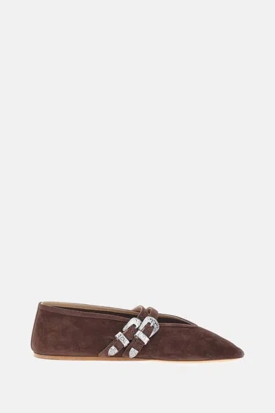 Le Monde Beryl Claudia Suede Western-buckle Ballerina Flats In Brown