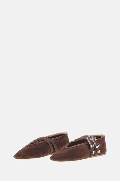 Le Monde Beryl Claudia Suede Western-buckle Ballerina Flats In Brown