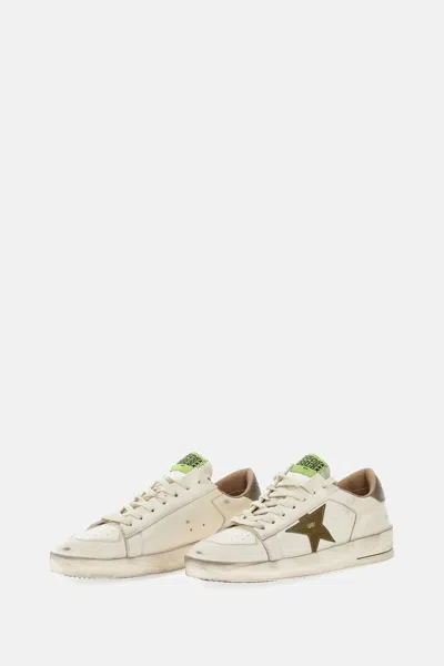Golden Goose Stardan White Leather Sneakers With Green Star And Heel