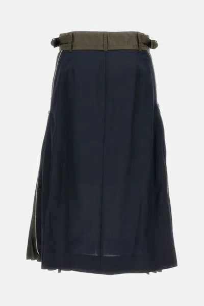 Sacai Wool And Nylon Midi Skirt In Multi