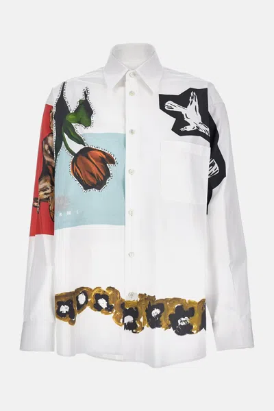 Marni Floral And Abstract Print Button-up Shirt In White