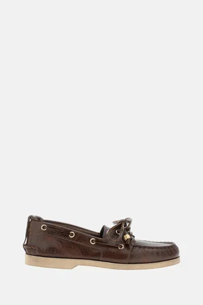 Golden Goose Leather Boat Loafer With Moccasin Toe In Multi