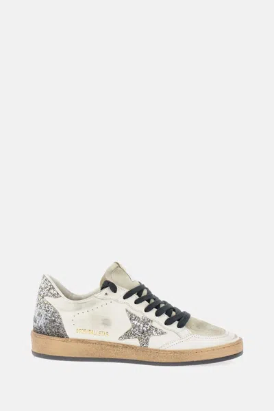 Golden Goose Ball Star Sneakers In Vintage Effect Leather And Suede With Glittered Star And Heel Tab In White