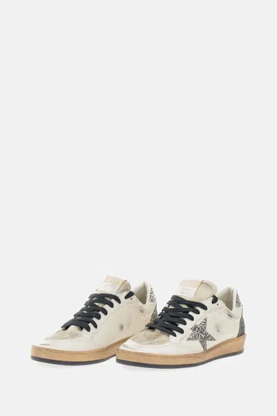 Golden Goose Ball Star Sneakers In Vintage Effect Leather And Suede With Glittered Star And Heel Tab In White