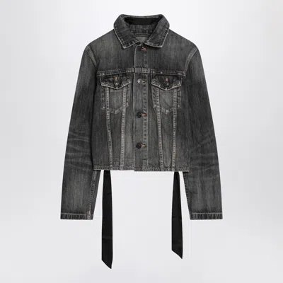Balenciaga Dark Grey Denim Jacket With Laces Women In Gray