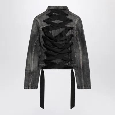 Balenciaga Dark Grey Denim Jacket With Laces Women In Gray