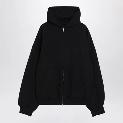 Balenciaga Washed Black Flipped Uni Regular Fit Zip Hoodie In Black
