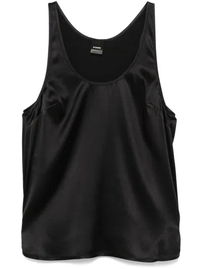 Pinko Sleeveless Stretch Satin Top In Black