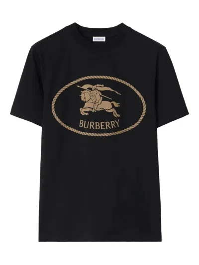 Burberry Mens Brand-print Crewneck Cotton-jersey T-shirt Black Xl In Black