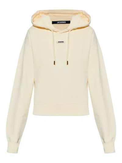 Jacquemus Cotton Hoodie With Drawstring Hood And Ribbed Details In Neutral